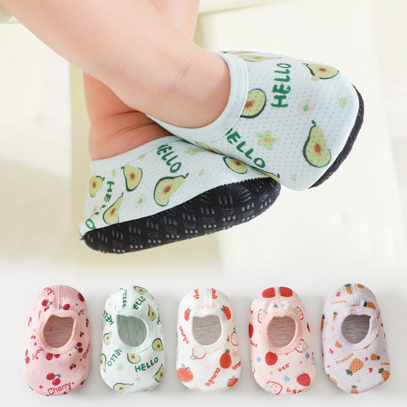 Toddler Baby Knitted Fruit Print Floor Socks Baby Shoes Rubber Soles Anti-slip Socks Indoor Newborn Walk Learning Socks 0-24M