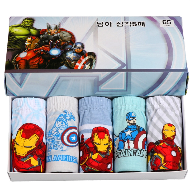 5Pcs Disney Captain America Avengers Boys Kids Cotton Boxer Briefs Comfort Lingerie Teen Panties Boys Underwear 3-14y