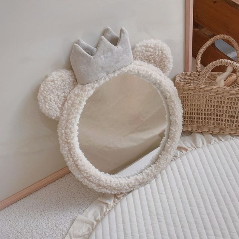 Cartoon Baby Mirror Bear Crown Car Back Seat Mirror Desktop Decor Supplies for Home Kids Bedroom Nursery Decoration