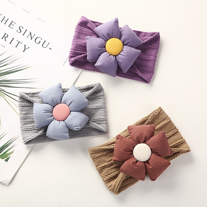 Large Flower Headband for Baby Girls Accessories Sun Flower Wide Nylon Turban Kids Soft Hairband Newborn Cable Nylon Headwrap