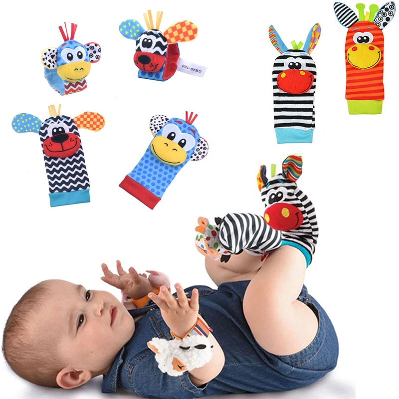 Cartoon Plush Socks Wrist Strap Rattles Baby Toys 0-12 Months Newborn Infant Kids Animal Sock Foot Finder Toy Gift Soft Rattle