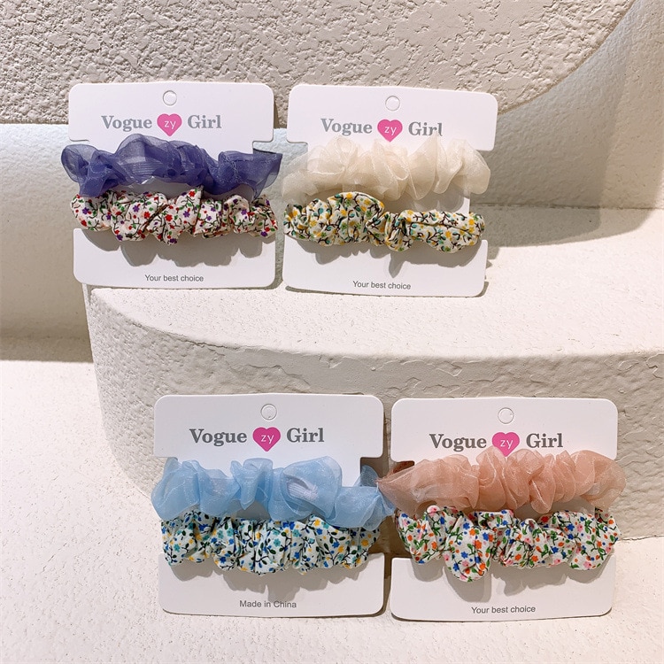 New Girls Cute Sweet Lace Mesh Flower Scrunchies Rubber Bands Children Soft Faux Fur Hair Bands Kids Hair Accessories