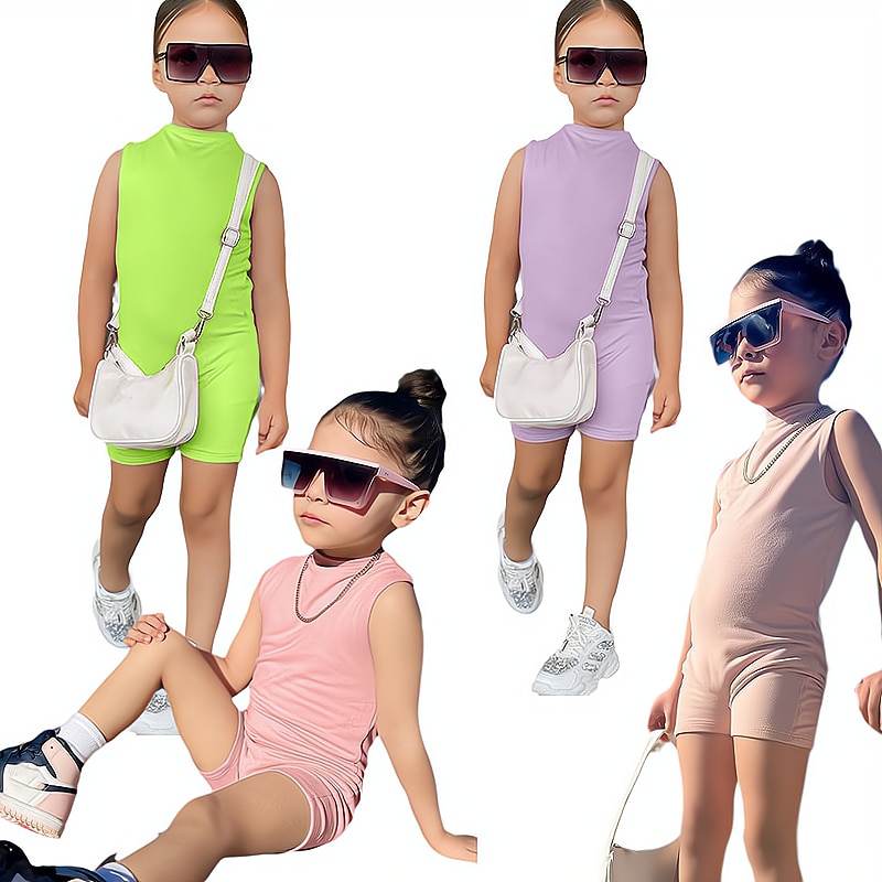 2022 Summer Sleeveless Baby Girls Overalls Clothes Children Kids Girls Candy Color Short Jumpsuits Fashion Bodysuits Sunsuit