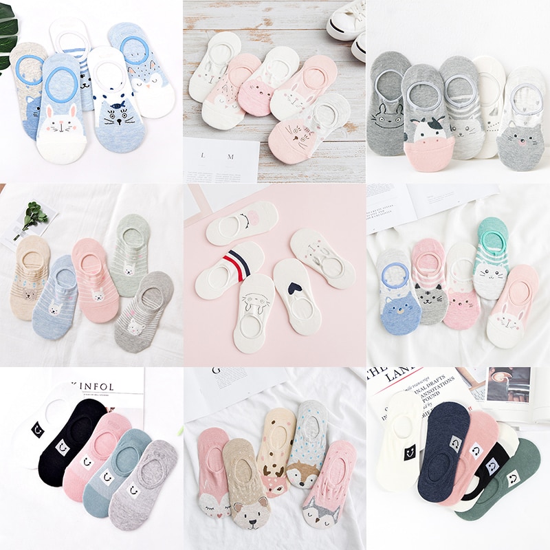 18 Style 10 Piece=5 Pairs/Lot Cute Harajuku Animal Women Sock Set Funny Spring Cat Dog Rabbit Panda Low Cut Short Sock Happy Sox
