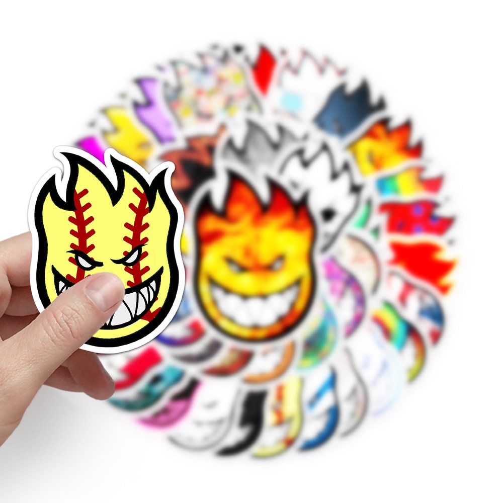 15/50Pcs Funny Fire Spitfire Comics Art Skateboard Motorcycle Car Phone Laptop Stickers Pack for Luggage Guitar Bike Stickers