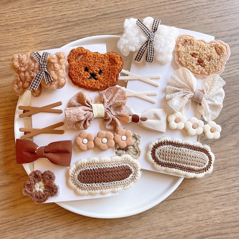 10/9/8PcsCute Bear Hair Clips Baby Girl Accessories Toddler Bowknot Knitted Hair Clip Handband Antislip Hairpins Kids Wholesale