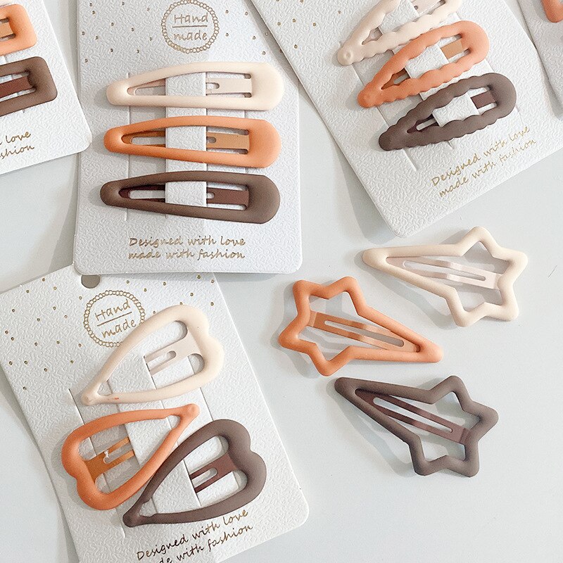 3 Pcs/set Simplicity Frosted Hairpins for Girls Kids Star Oval Triangle Square Hair Clips Solid Color Barrettes Hair Accessories
