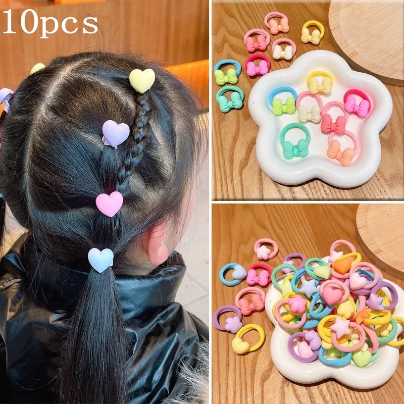 10 Pcs/Bag Baby Girls Cute Cartoon Flower Bow Scrunchies Rubber Bands Children Lovely Thumb Hair Bands Kids Hair Accessories