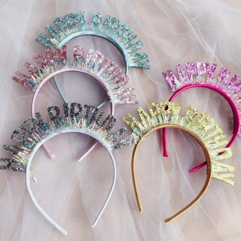 1 Pc Laser English Alphabet Happy Birthday Headdress Multicolor Sequin Headband Birthday Party Decoration Supplies Baby Gifts
