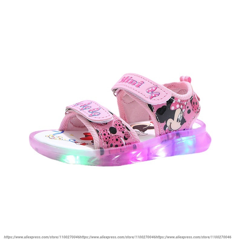 Disney Mickey Minnie LED Light Casual Sandals Girls Sneakers Princess Outdoor Shoes Children's Luminous Glow Baby Kids Sand