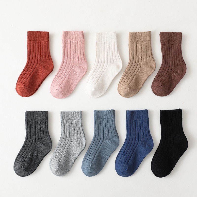 Solid Color Child Socks For Boys Girls Soft Cotton Double Needle Stripped Baby Ankle Socks Breathable Kids School Uniform Socks