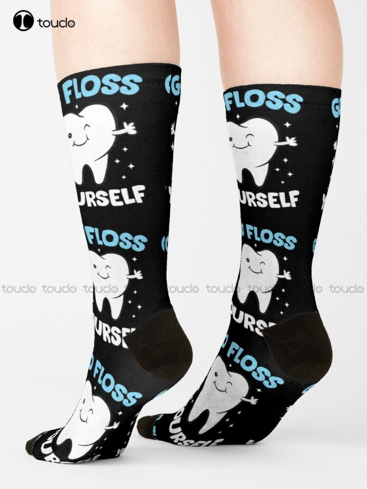Hygienist Teeth Assistant Tooth Go Floss Yourself Dentist Socks Baseball Socks Creative Funny Socks Street Skateboard Socks Gift