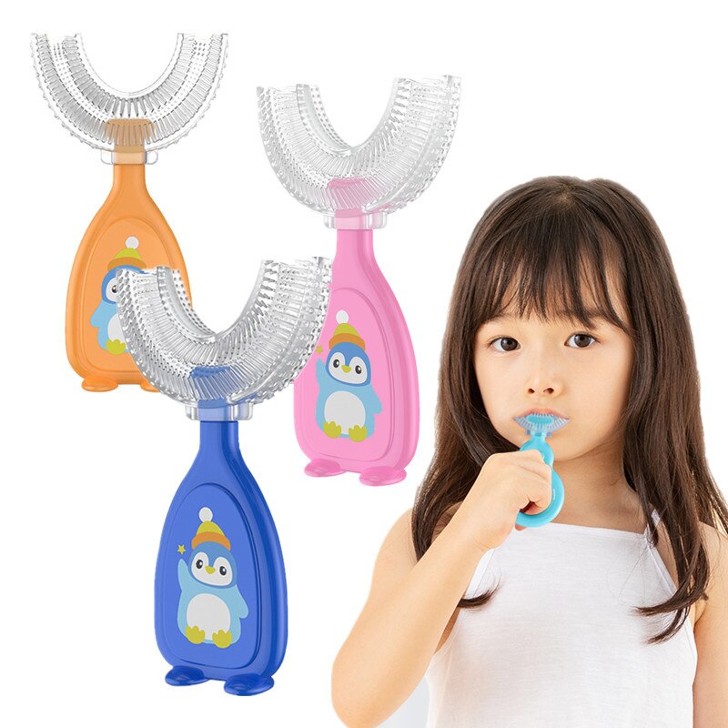 1pc Baby Toothbrush 360 Degree U-shaped Child Toothbrush Teethers Soft Food Grade Silicone Baby Dental Care Training Toothbrush