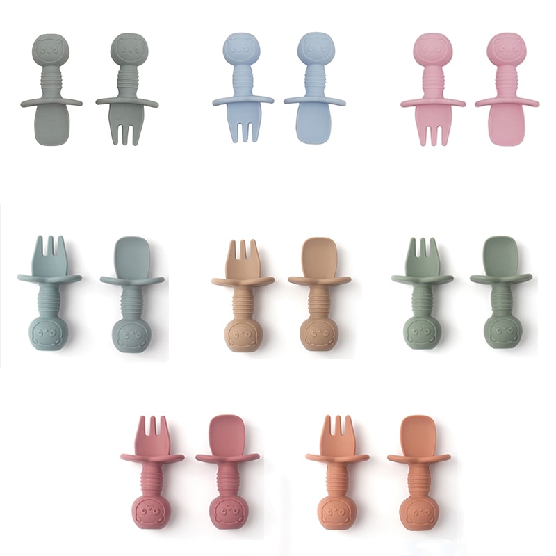 Mini Baby Fork and Spoon Set Soft Silicone Tableware Set BPA Free Toddlers Self Feeding Utensils Infant Training Spoon Gadgets
