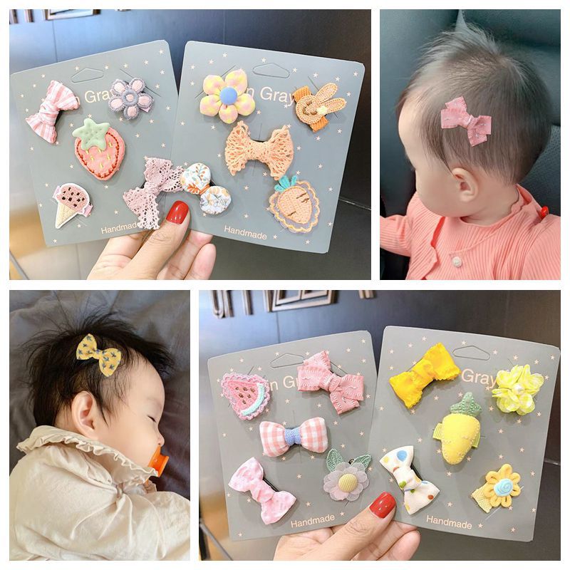 5pcs Cute Cartoon Hair Clip for Baby Girls Mini Bowknot Barrettes Lace Hairpins Baby Hair Accessories заколки для девочек 2022