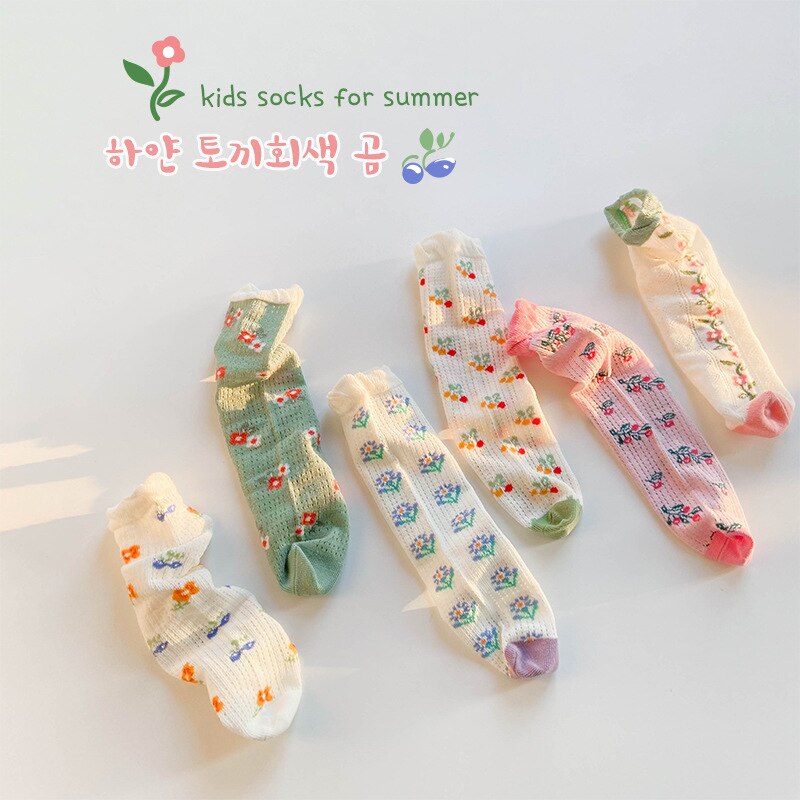 2022 Summer Girls Thin Cotton Socks Baby Knee High Flower Kids Socks No heel