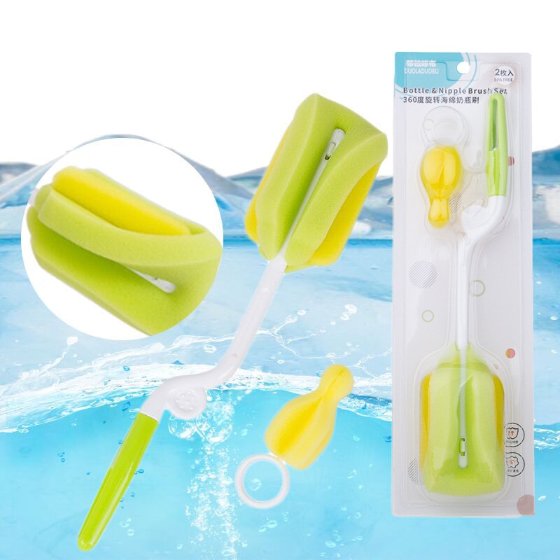2IN1 Baby Bottle Brush 360 Degree Rotation Baby Pacifier Cup Nipple Cleaning Brushes Set Handheld Soft Head Food Grade Watering