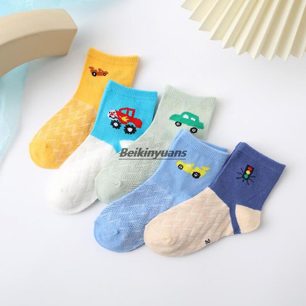 Children's summer mesh cartoon breathable cotton socks British fashion fan car student socks children's socks