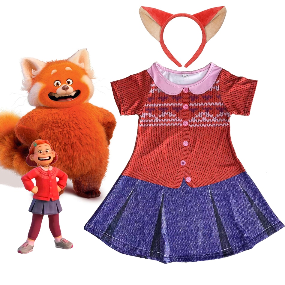DISNEY New Movie Turning Red Mei Lee Disguise for Girl Birthday Cosplay Party kid Red Panda Meilin Dress 3D Print Summer Clothes