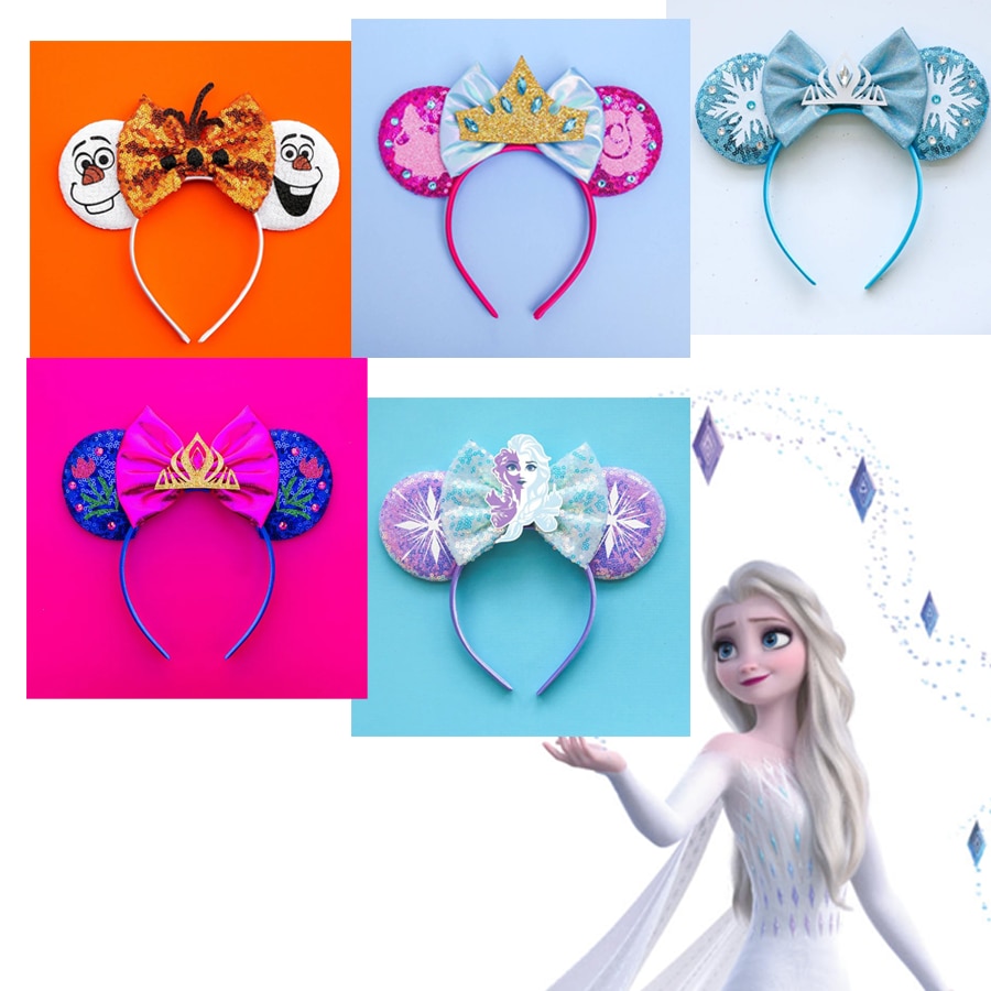 Disney Frozen Headband Girls Sequin Hair Bow Butterfly Encanto Hairband Party Turning Red Headwear Kids Festival Hair Accessory