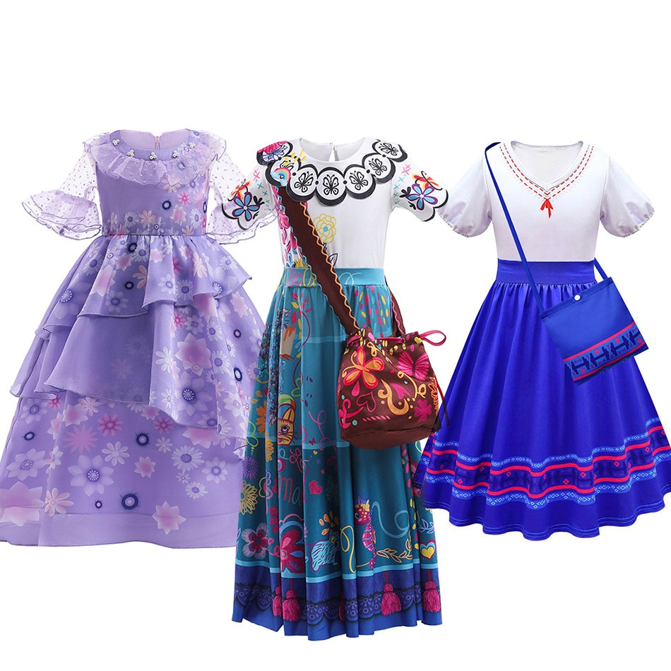 DISNEY Encanto Isabela Costume Floral Summer Dress Mirabel Luisa Madrigal Disguise for Girls Princess Outfit Carnival Clothing