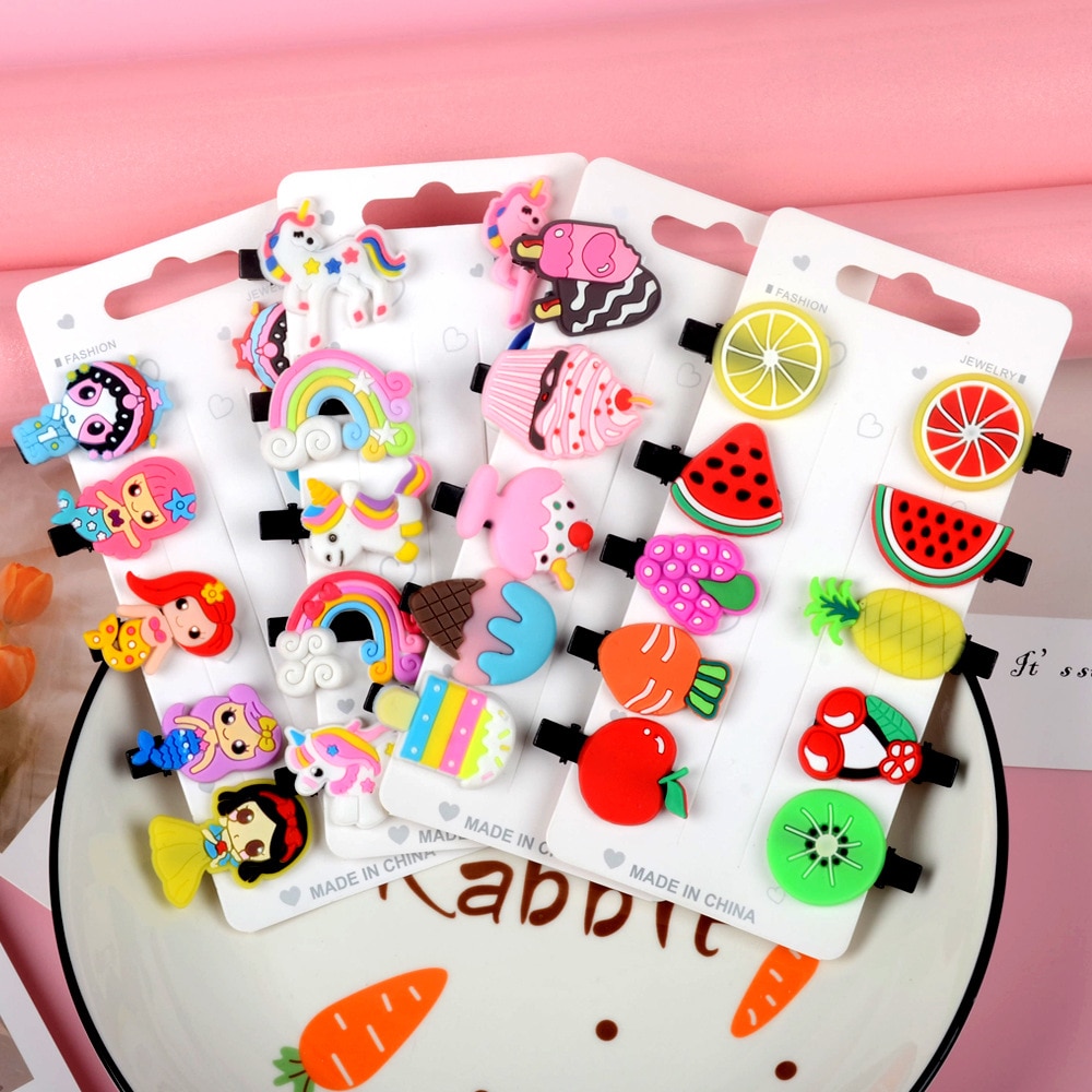10Pcs/Set Children'S Headwear Hairpin Cute Decoration Soft Gel Ice Cream Fruit Animal Cartoon Duck Hairpin