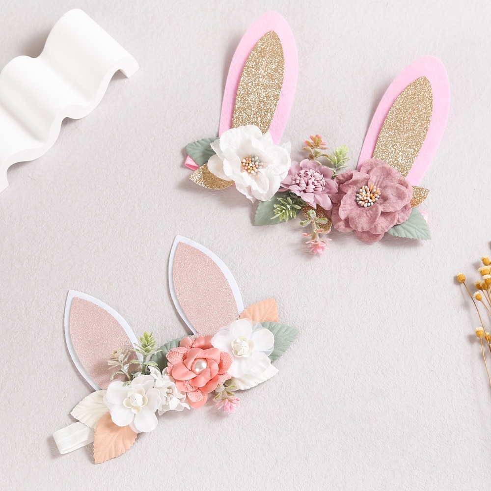 Floral Baby Headband Rabbit Ears Toddler Headwear Knit Elastic Hair Band For Girls Cute Photography Hair Accessories Gift