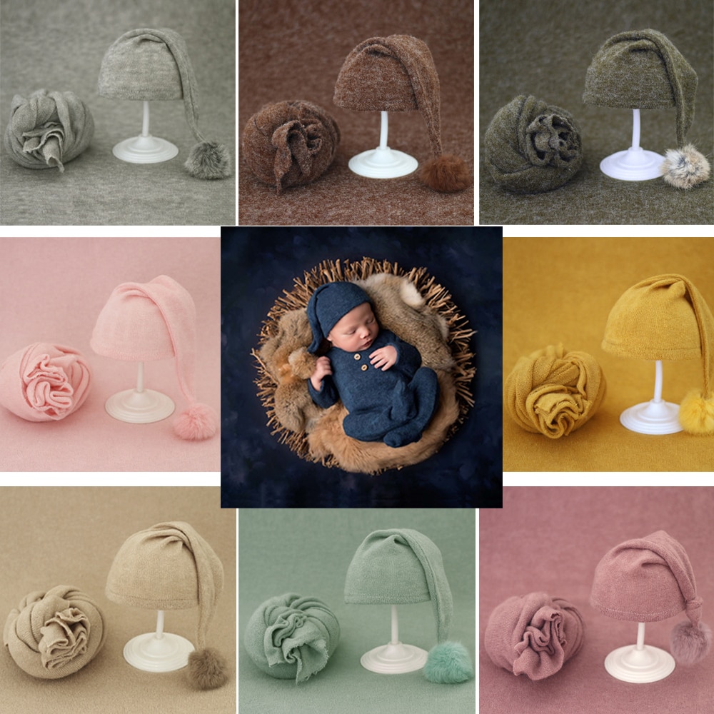 Kids Photography Hat Soft Beanie With Fur Pompom Infant Cute Knitted Pointy Hats Caps Fur Ball Bonnet For Infant Growth Memorial