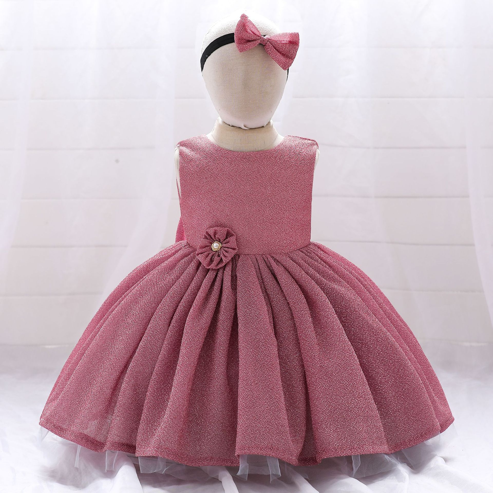 KEAIYOUHUO 2022 Summer Flower Girl's Ceremonial Dress Whit Sleeveless Children's Pink Clothes Party Dresses For Weddin