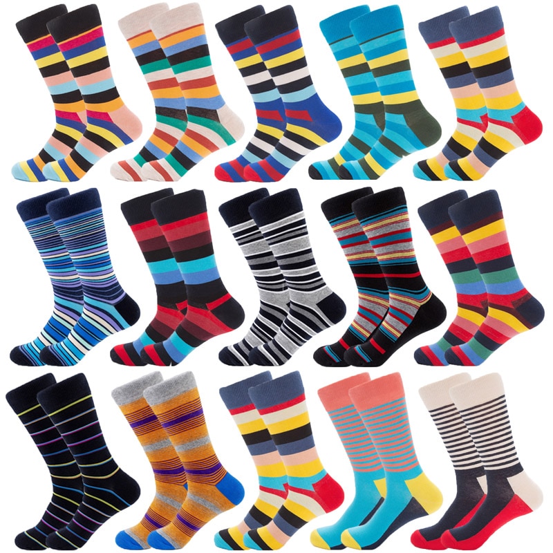 New Autumn And Winter Men's Socks Combed Cotton Striped Fashion Color Stockings Casual Gentleman Party Socks Christmas Gift