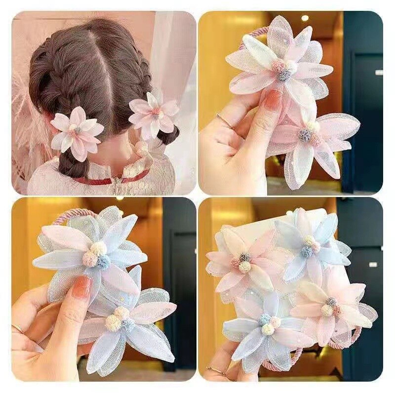 Kids Elastic Hair Bands Hairpins Korean Floral Hair Rope Barrettes for Girls Princess Hair Clips Headwear Girls Hair Accessories