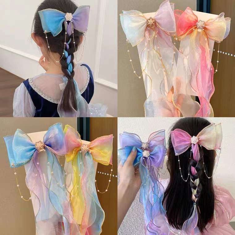 Children's Hairband Girl Tied Hair Bow Braided Hairpin Kids Princess Long Streamer Hairpin Summer Girl Baby Hairpin 2022 Ne