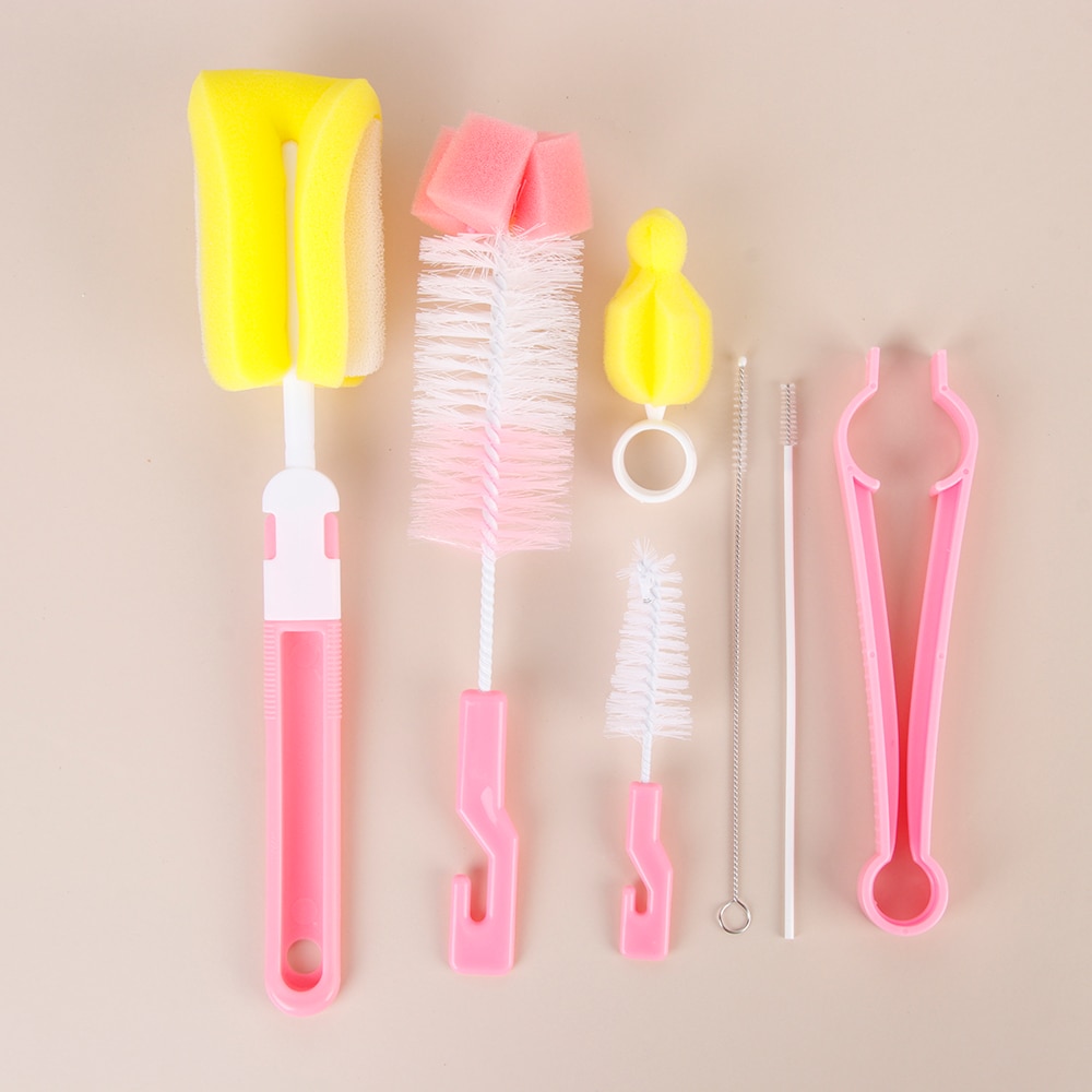 7Pcs Baby Bottle Brush Set 360-degree New Rotating Clean Sponge Spout Cup Bottle Baby Nipple Reusable Protable Washing Head Tool