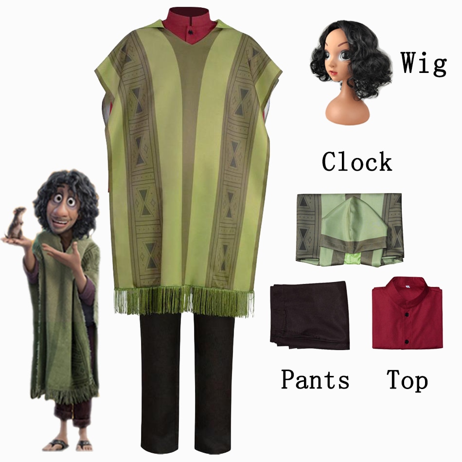 Encanto Bruno Madrigal Father Kids Camilo Charm Cosplay Costume Cloak Wig Top Pants Suit Party Outfit For Adult Men Boy Clothes