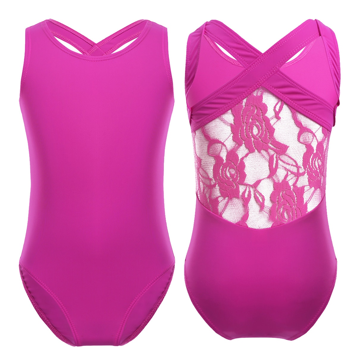 Girls Ballet Gymnastics Leotards Floral Lace Back Sports Bodysuit Kids Stage Ballet Dance Costume Tutu Tank Children Dance Wear