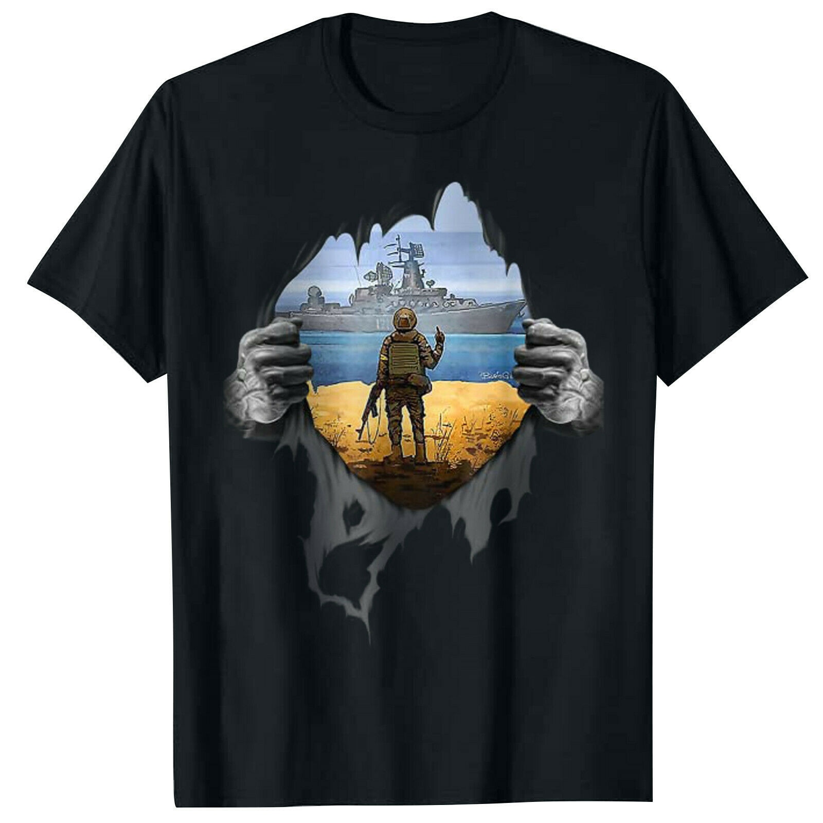 Ukrainians Gift O-neck Tees Sunken Russian Warship Ukraine Commemorate Stamp T-Shirt For Men size S-3XL