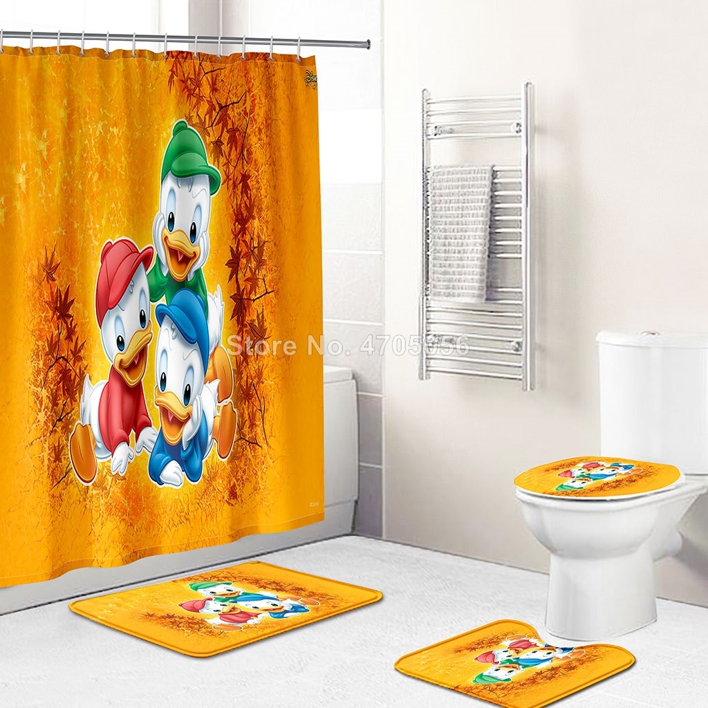 Disney Mickey Minnie Mouse Love Donald Duck Daisy Bathroom curtain Waterproof Shower Curtain Pedestal Non-slip Bath Mat Set