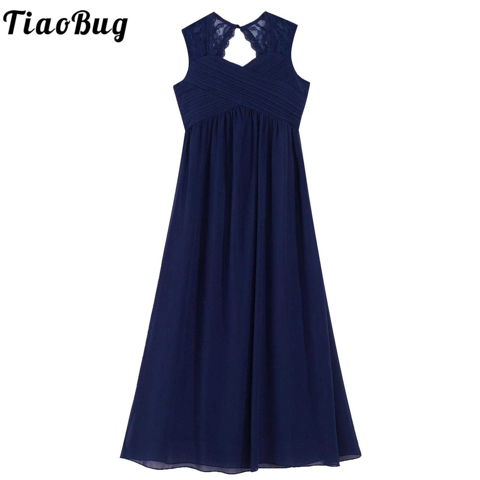 Teenage Girl Party Dress Lace Elegant Square Collar Kids Gown Brief Style Ankle Length for Children Wedding Birthday Party Wear
