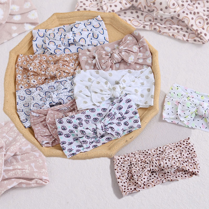 Printed Bow Newborn Baby Headband Nylon Elastic Bowknot Hair Bands Children Turban For Kids Hair Accessories Photography Props
