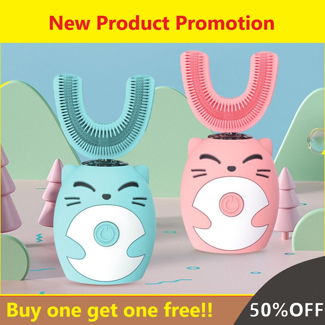 Children Electric Toothbrush U-shaped Smart 360 Degrees Silicon Automatic Ultrasonic Teeth ToothBrush Cute Cartoon for Kids gift