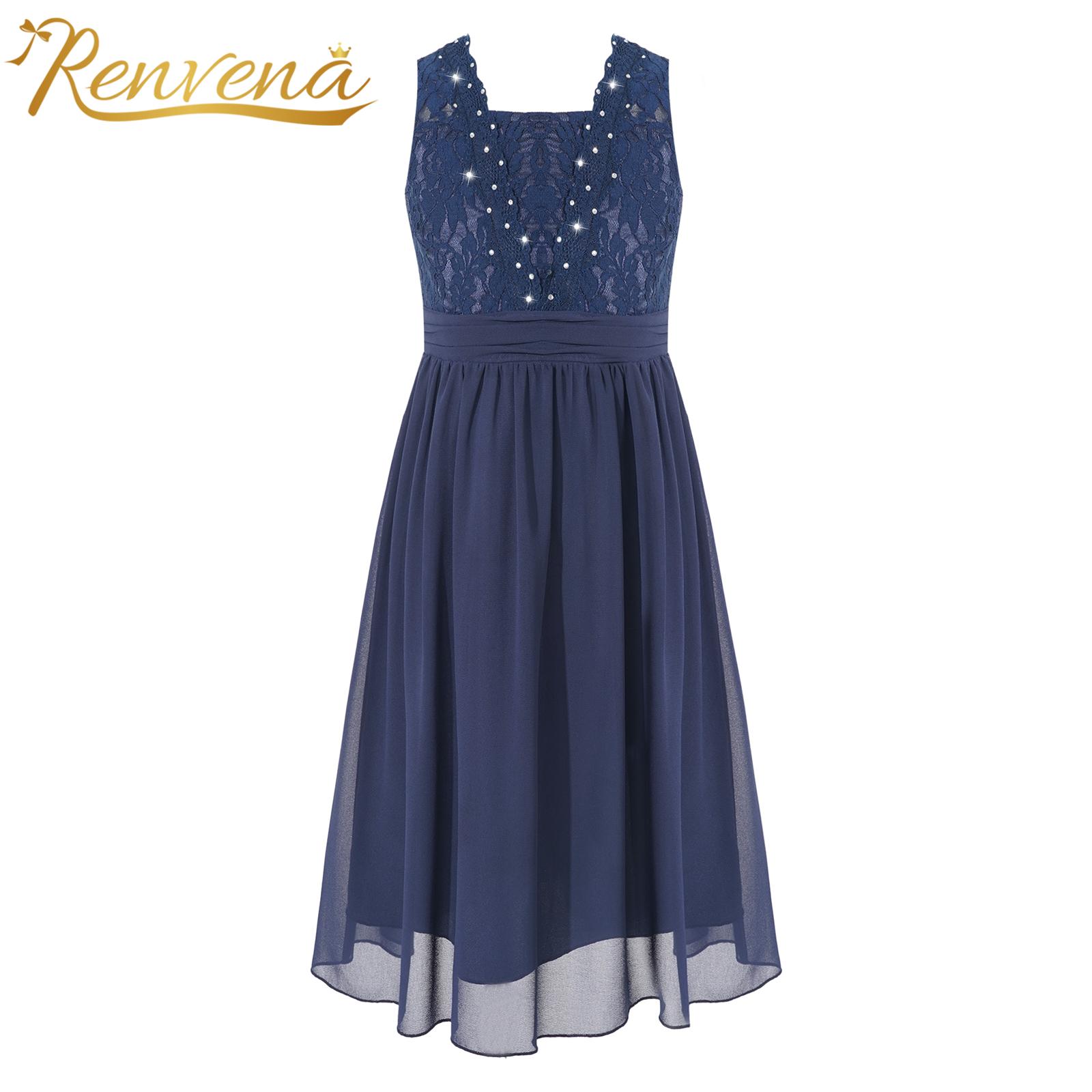 Kids Dresses for Girls Shiny Lace Chiffon Pleated Dress Birthday Party Formal Occasion Robes Flower Girls Wedding Dress Vestidos