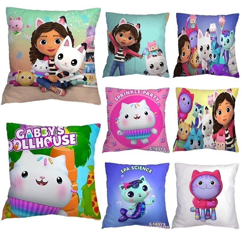 Kids Kawaii Gabbys Dollhouse Gabby Cats Pillow Case Cushion Cover 45x45cm Pillow Cover Decorative Pillows Pillowcase no Pillow