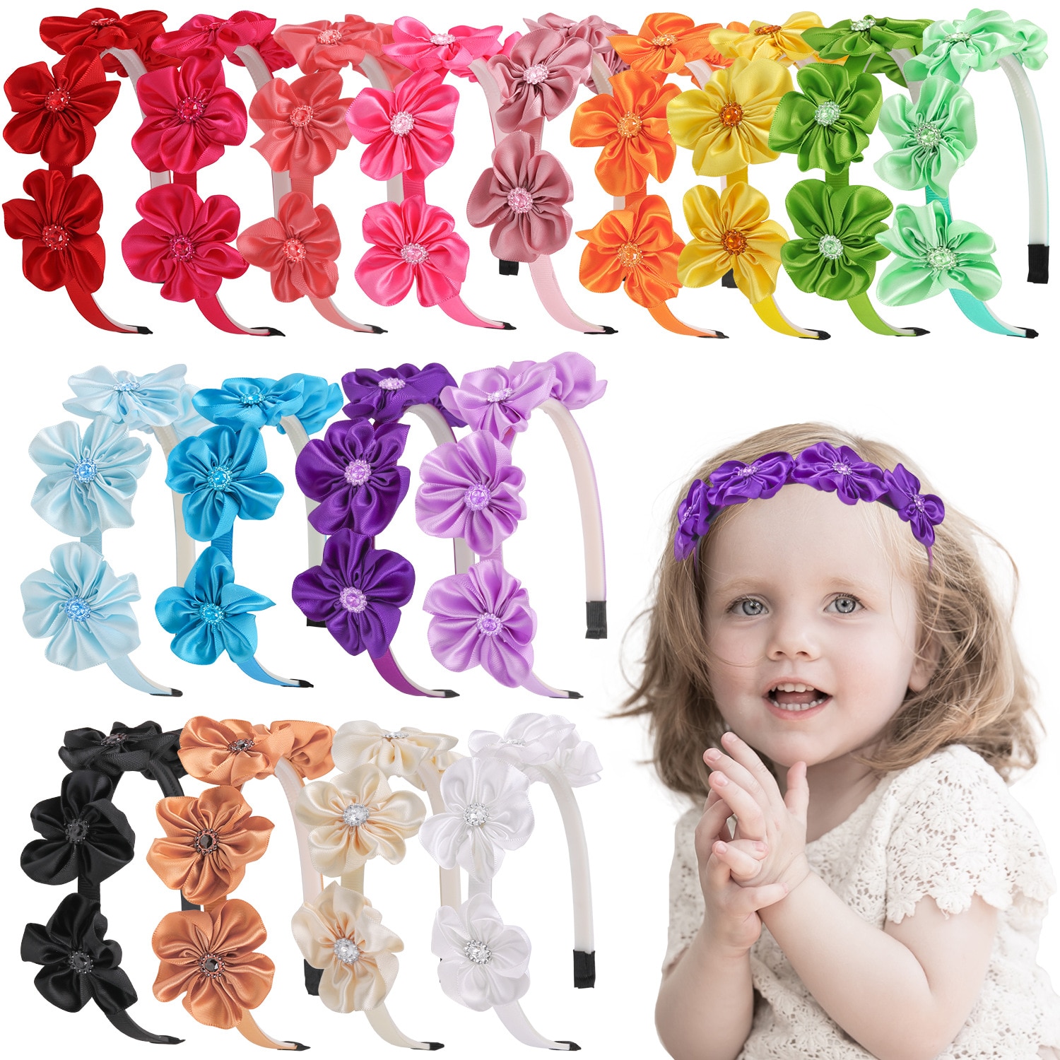 New Girl Headbands Rhinestone Flower Hair Band Children's Hair Scrunchie Cute Fashion Women's Hair Ties Baby Accessori
