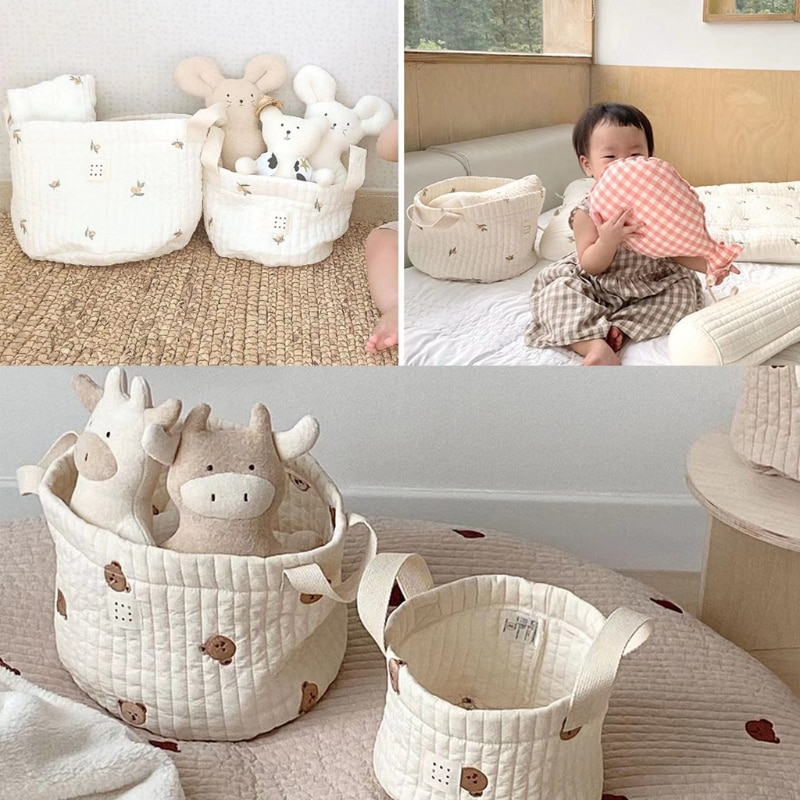 1 Pc Baby Diaper Storage Basket Cute Bear Embroidery Nappy Bag Portable Caddy Organizer Cart Storage Cotton Mommy Bag