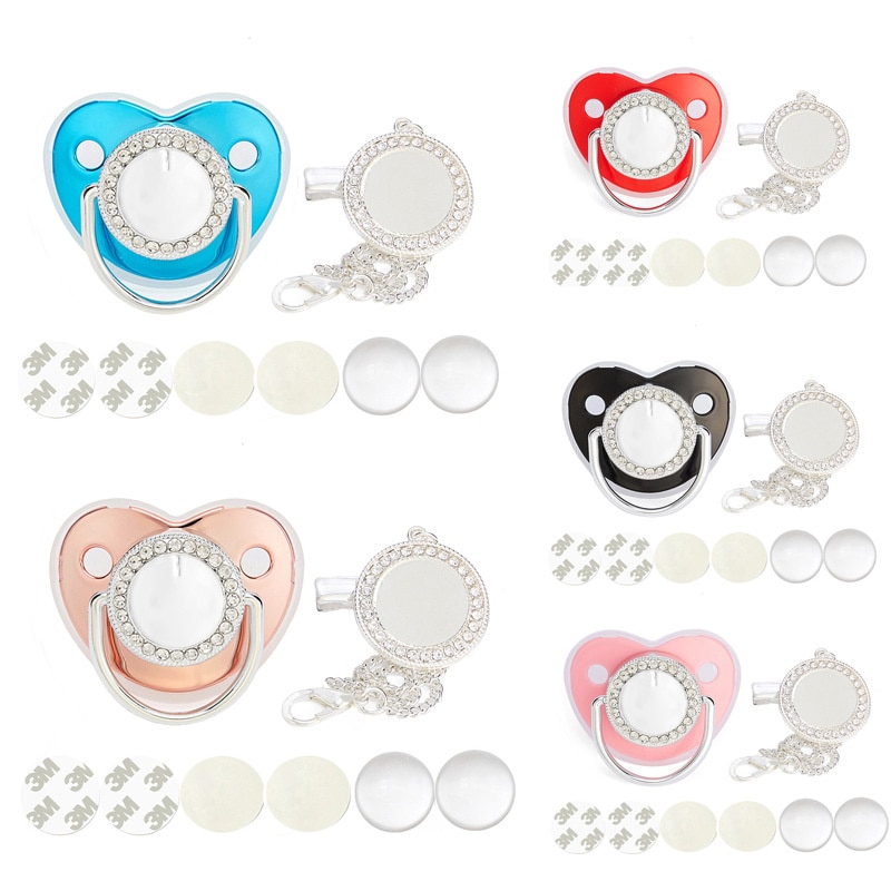 Newborn Baby Pacifier Clips Rose Gold Bling Teether BPA Free Silicone Pacifier Holder Infant Nipple Dummy