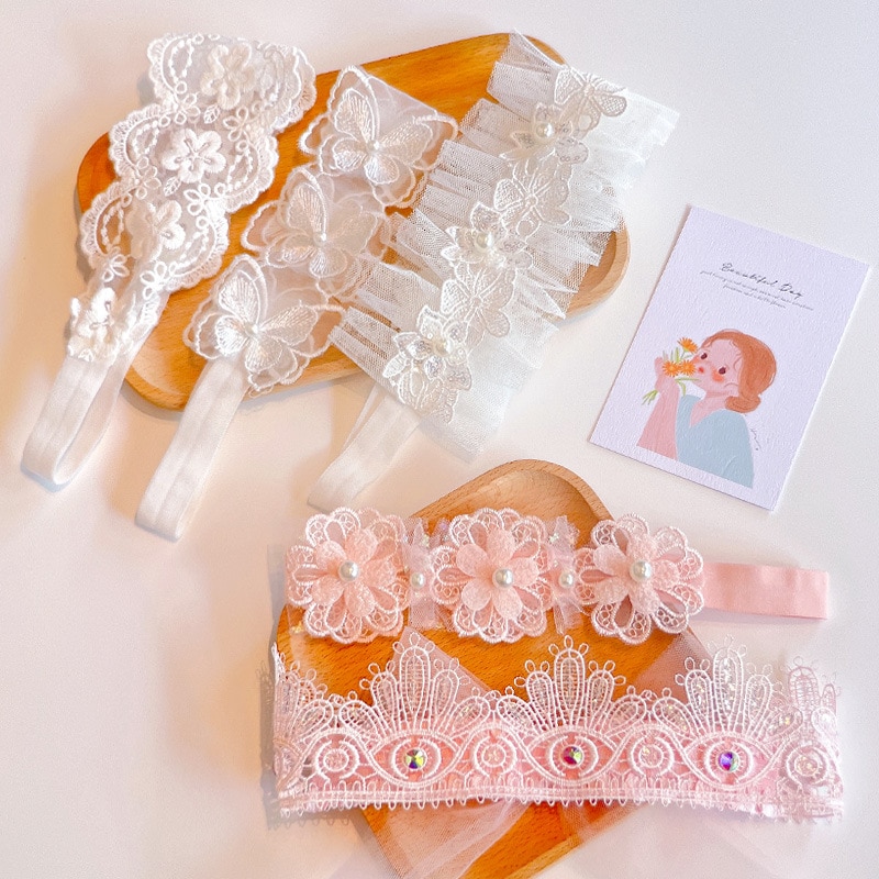 Lace Headbands for Baby Girl Hair Accessories Kids Floral Embroidery Turban Ins Headwear Cute Newborn Korean Style Photo Props