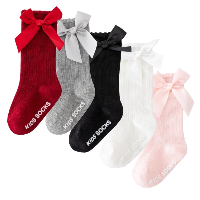 3Pair/lot New solid color boys and girls socks cotton non-slip bow baby foot socks
