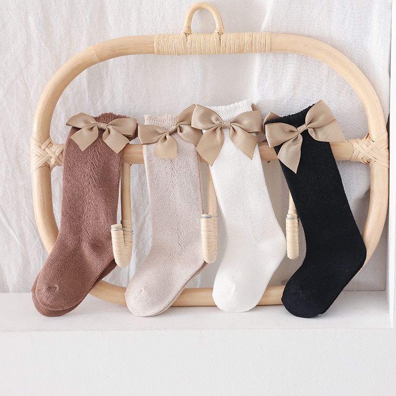 Bow Girls Socks Mesh Baby Knee Socks Spanish Style Children's Boneless Stitched Cotton Princess Socks Baby Accessories