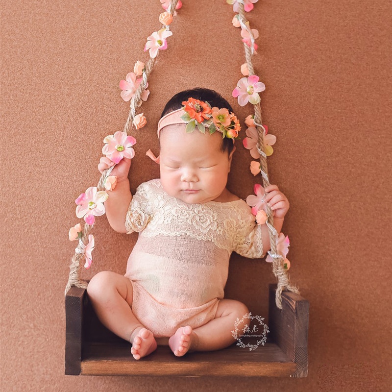 100 Days Newborn Baby Photography Swing Chair Kids Full Month Photo Props Wooden Babies Chairs Furniture Accessories