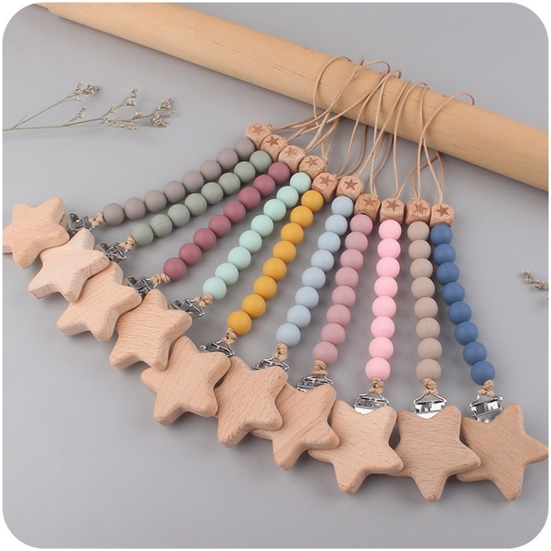 Baby Pacifier Clip Silicone Pacifiers Holder Chain Beech Teething Toy for Infant Girls Boys Chewing Playing Gift G99C